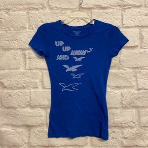 AMERICAN EAGLE OUTFITTERS Womens TShirt Size Small Blue White Up Up And Away Y2K